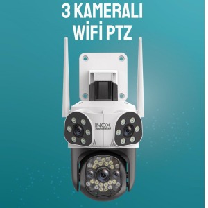 İNOX 13 IPC 3+3+3 Megapiksel 1080P Full HD Wi-Fi 3 Lensli Gece Görüşlü Suya Dayanıklı Dış Ortam Kamera